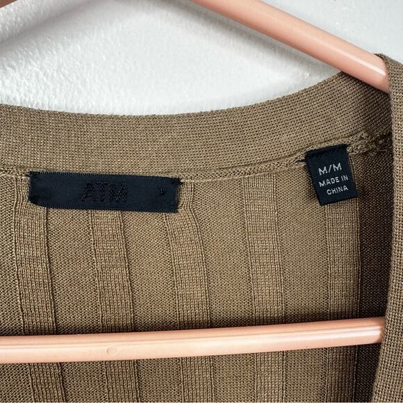 ATM Long Sweater Cardigan in Sahara Womens M Silk Cotton Ribbed Button Front - Picture 6 of 10